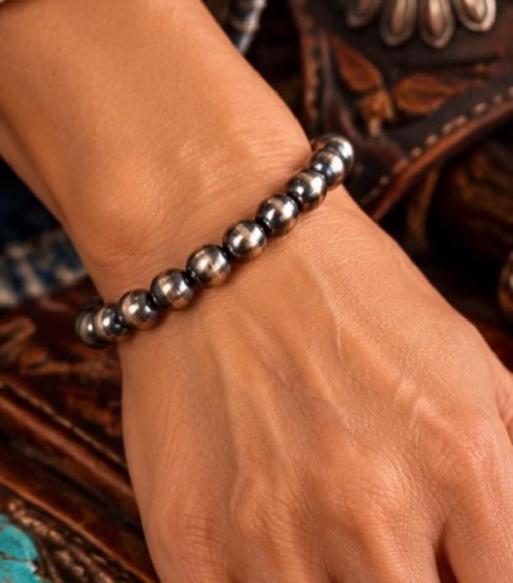 7mm Sterling Silver Pearl Bead Bracelet – 7–8" Southwestern Style